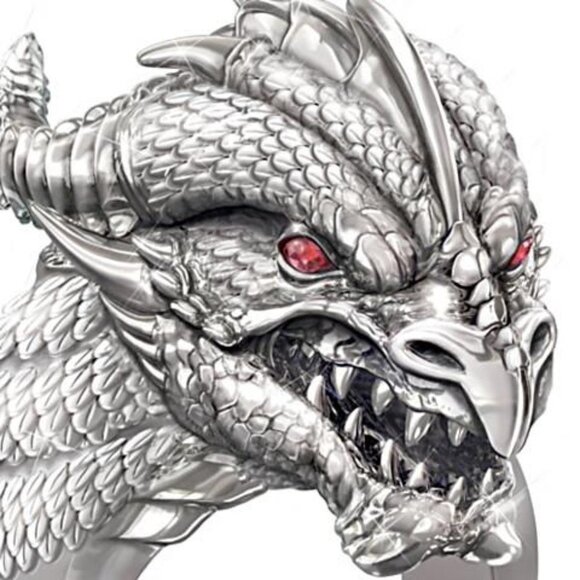 🍁 Unique Charm Powerful Red Eyes Dragon Head Silver Rings Men/Women, PD3… - Picture 4 of 7